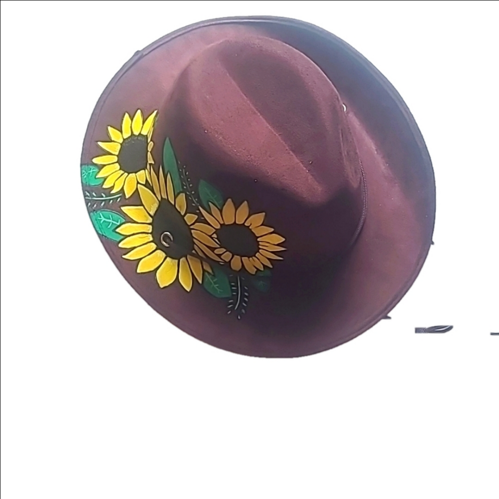 Painted Hat Art To Wear Bohemian Cottagecore Gardencore Sunflower Floral
